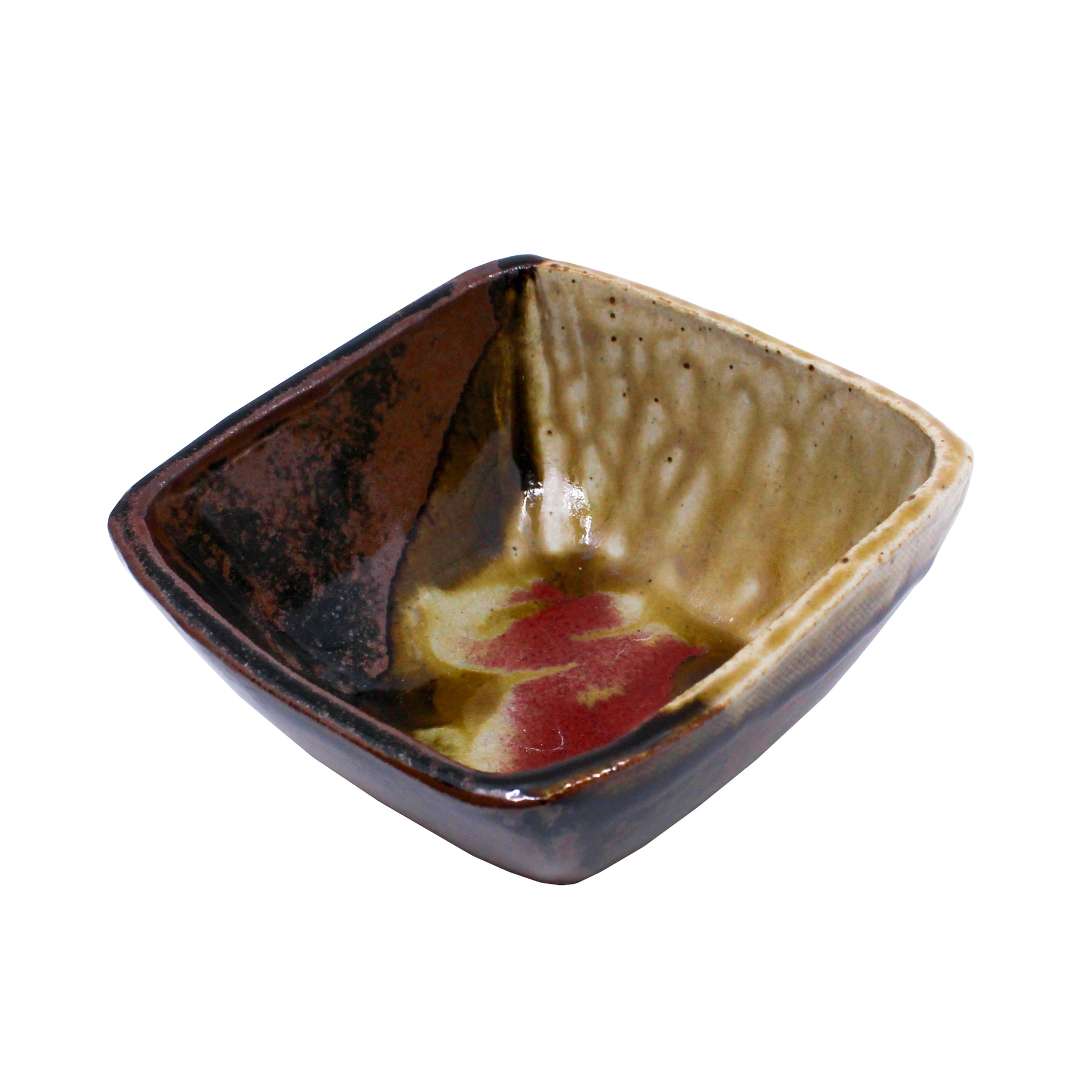 Brown and cream square bowl