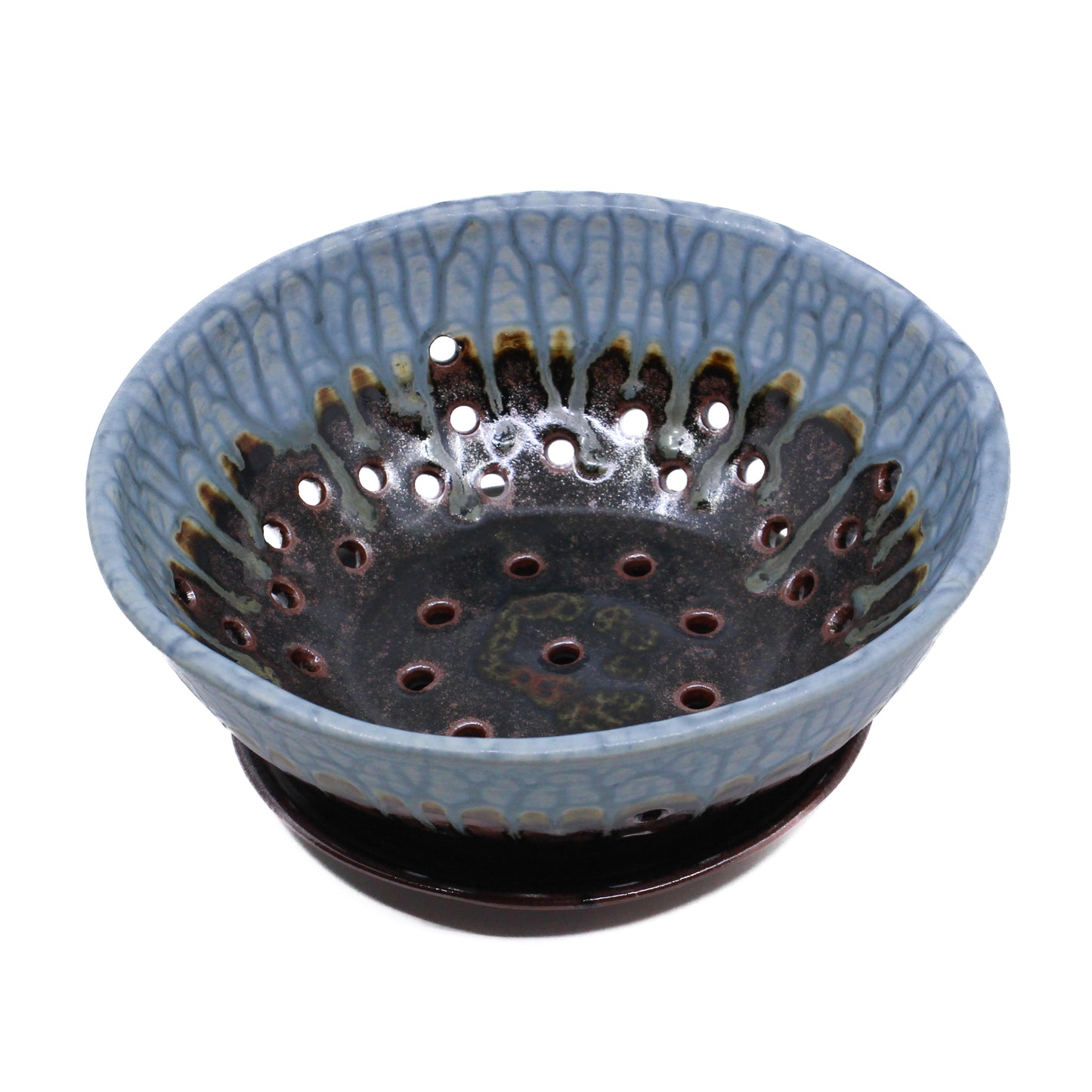 Blue and brown clay berry bowl