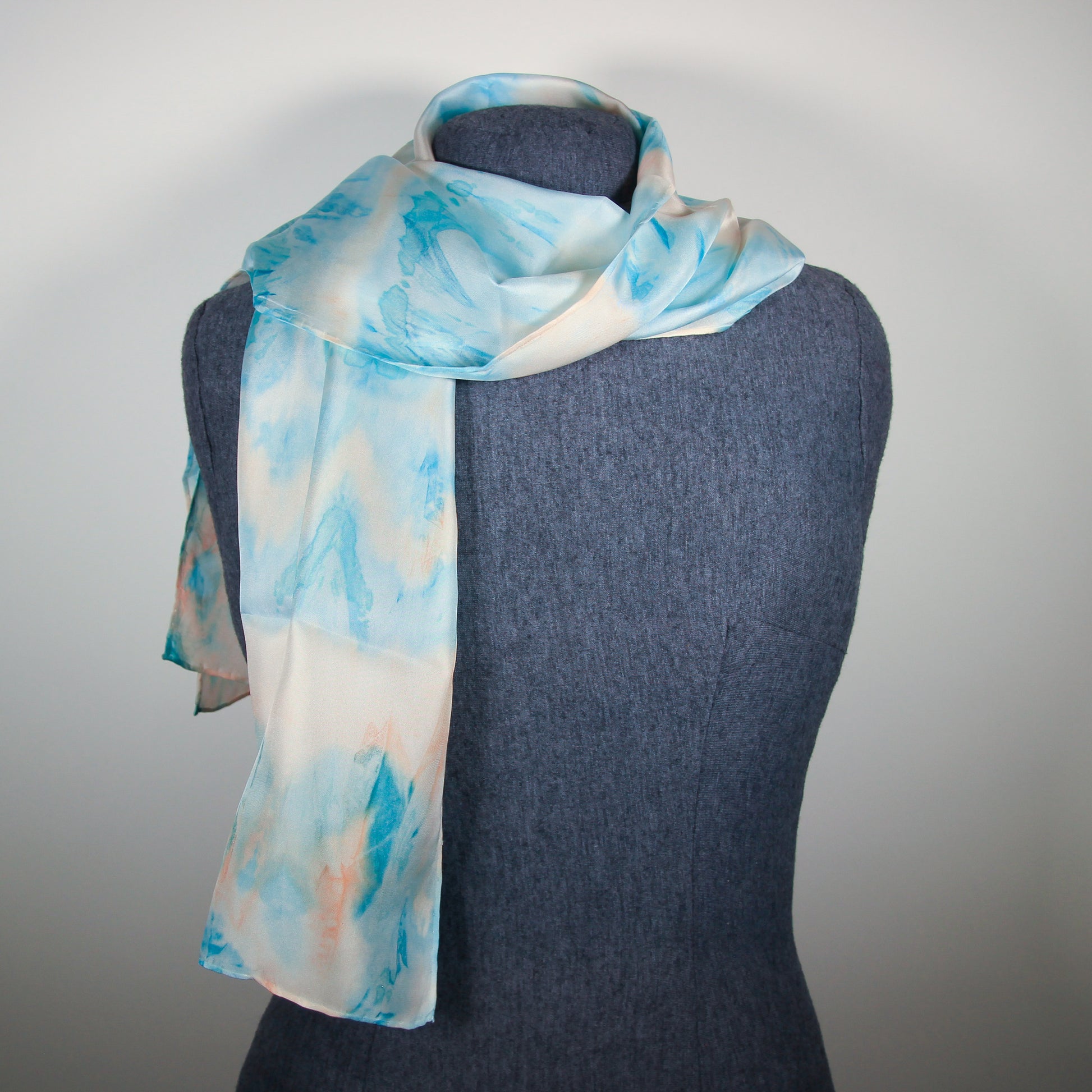 Peach and teal silk scarf