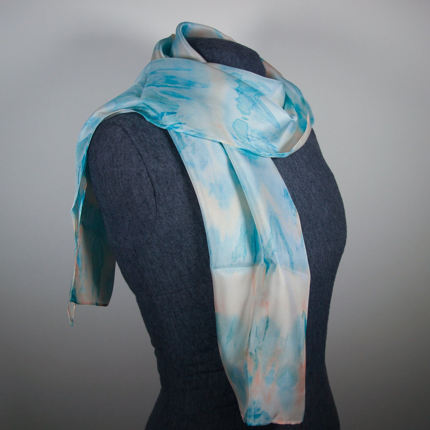 Peach and teal silk scarf