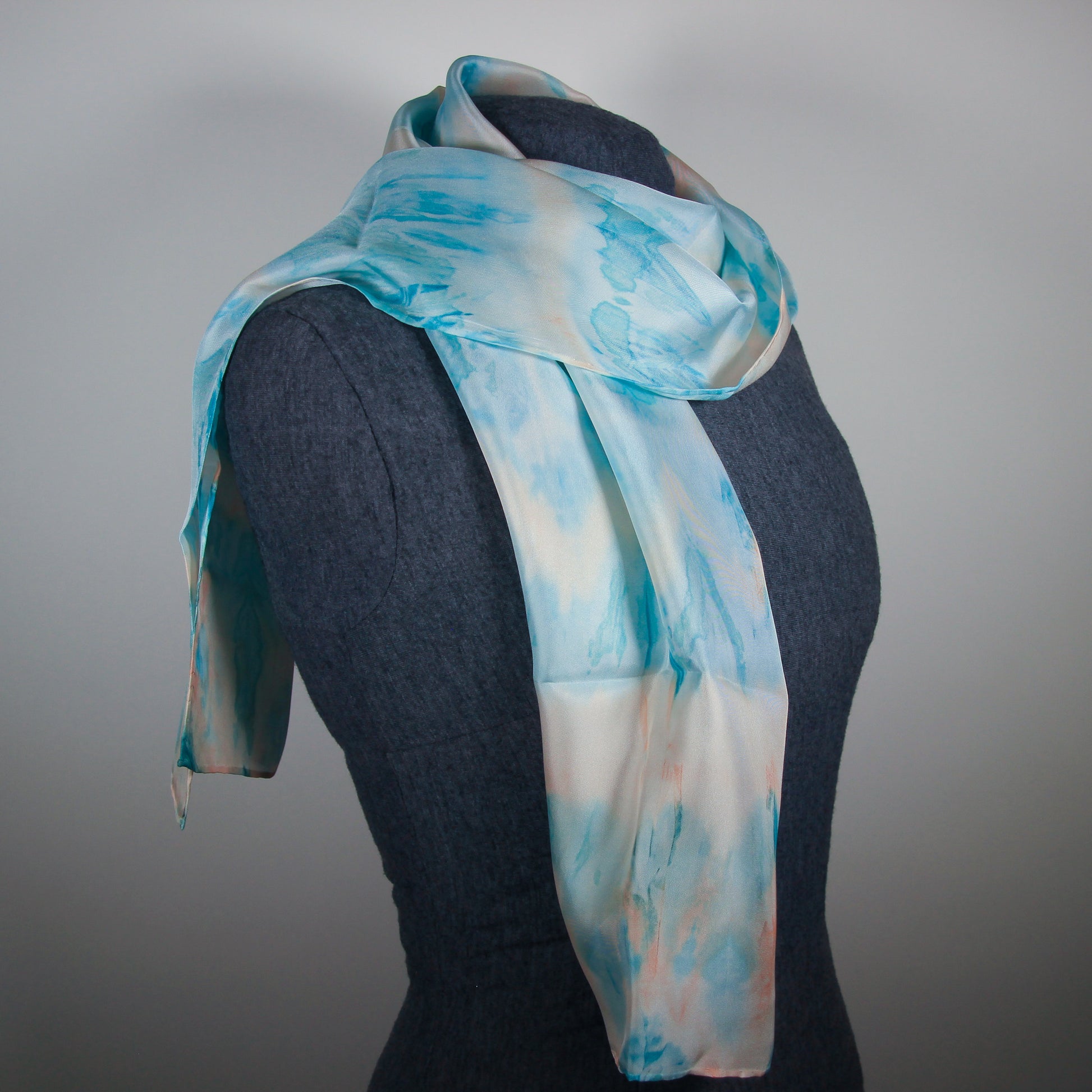 Peach and teal silk scarf