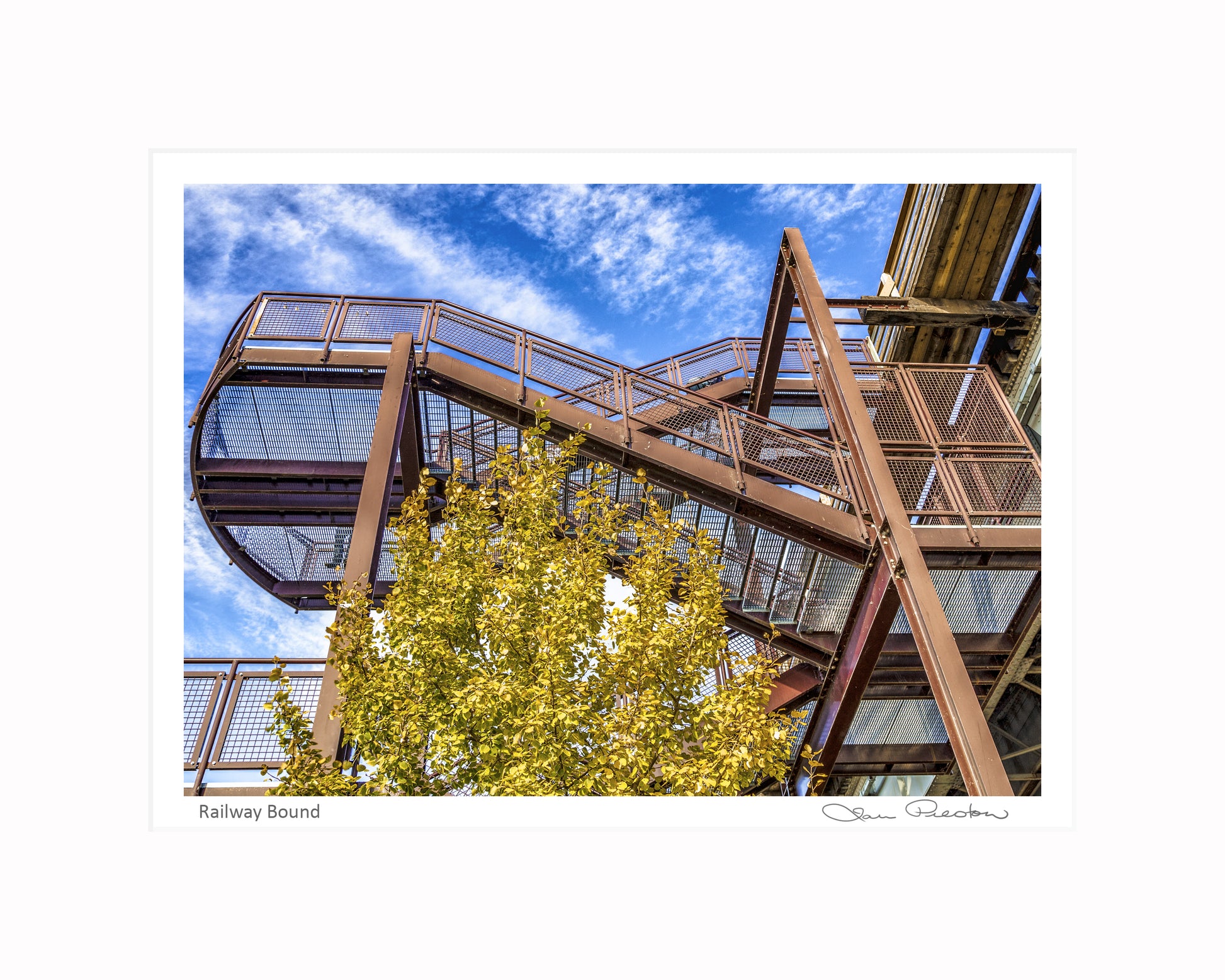 Photograph of metal stairs up to CPR Bridge in Saskatoon