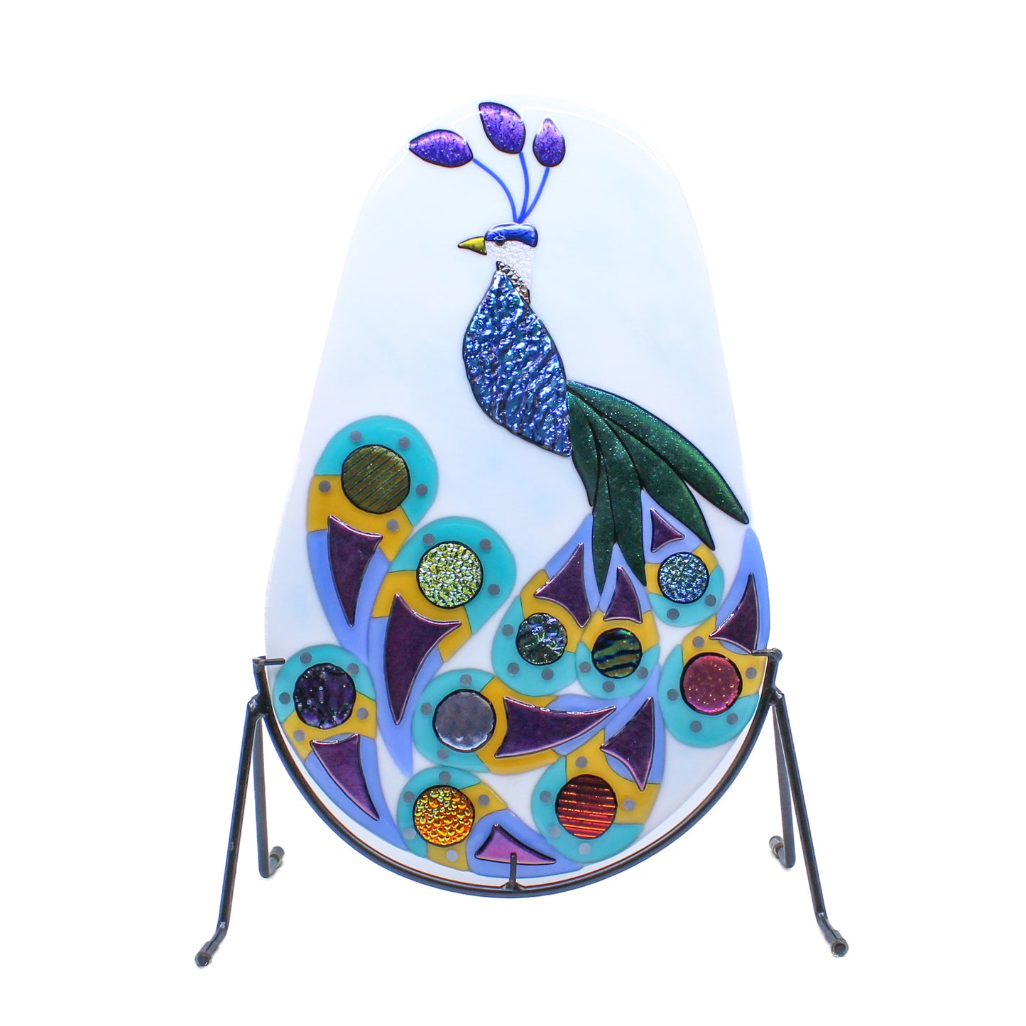 Colourful glass peacock