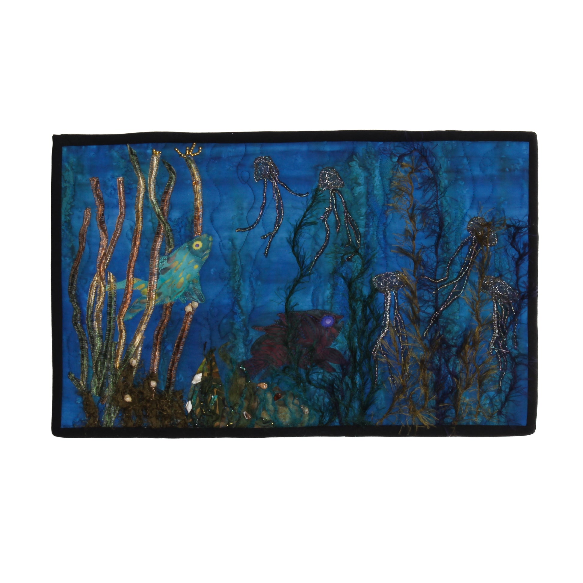 thread paintings of underwater fish