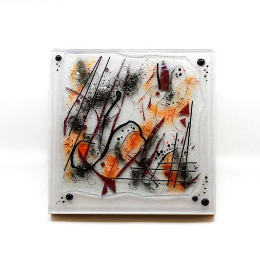 Abstract glass plate mounted on wood