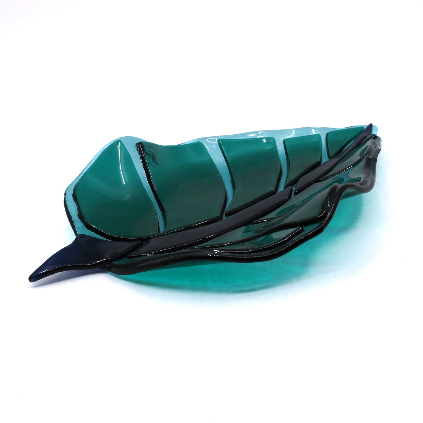 Green and teal glass leaf plate