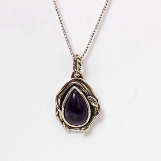 purple amethyst and silver pendant necklace