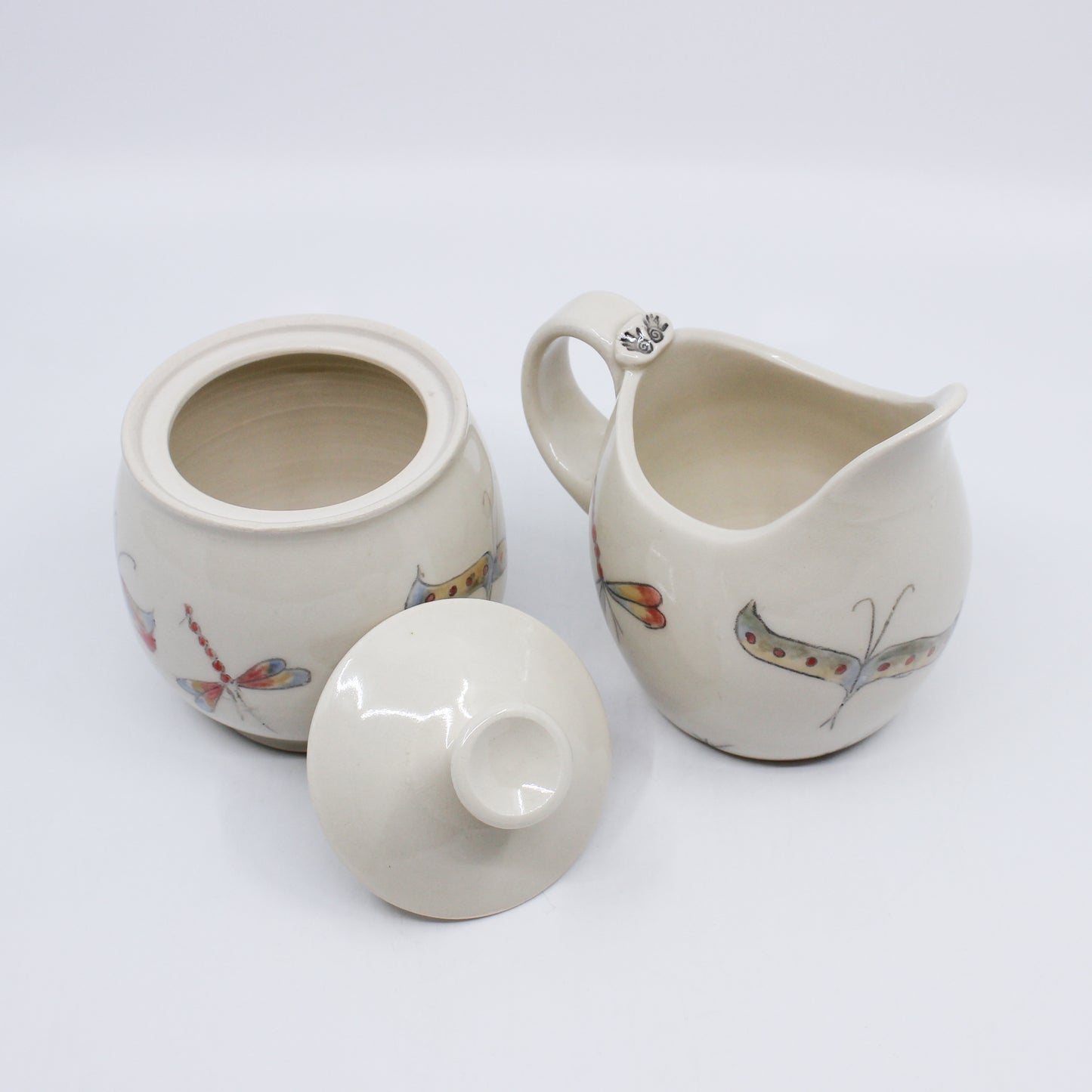 Alternate image of creamer and sugar bowl with hand painted insects