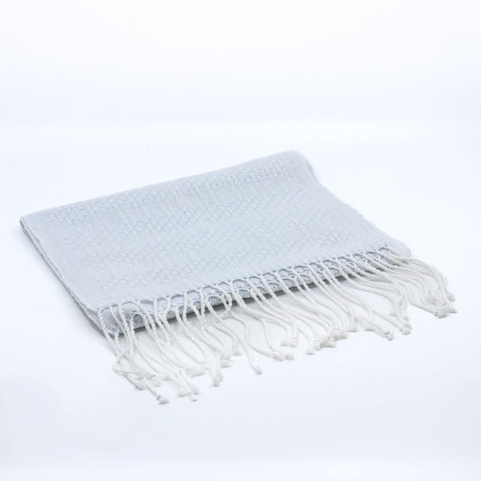 Hand woven white scarf with fringe