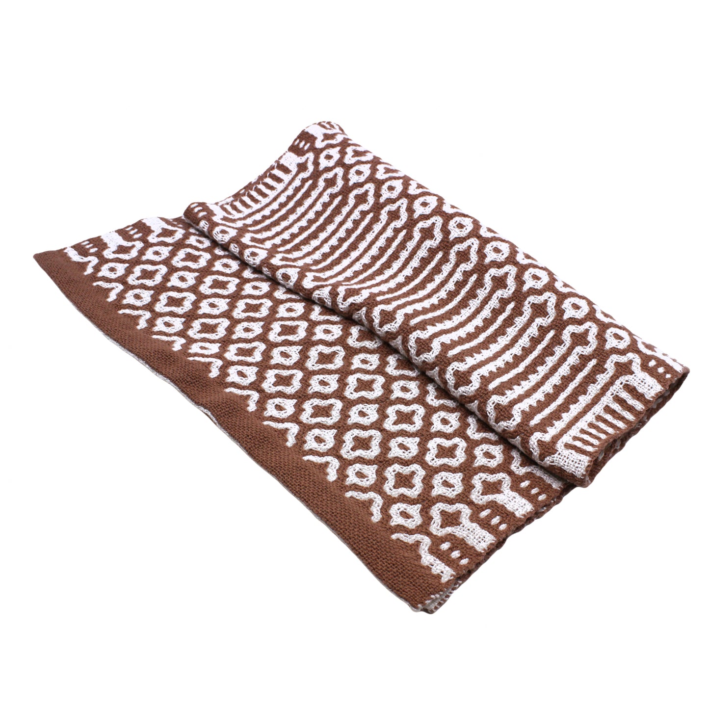brown and white double weave table runner