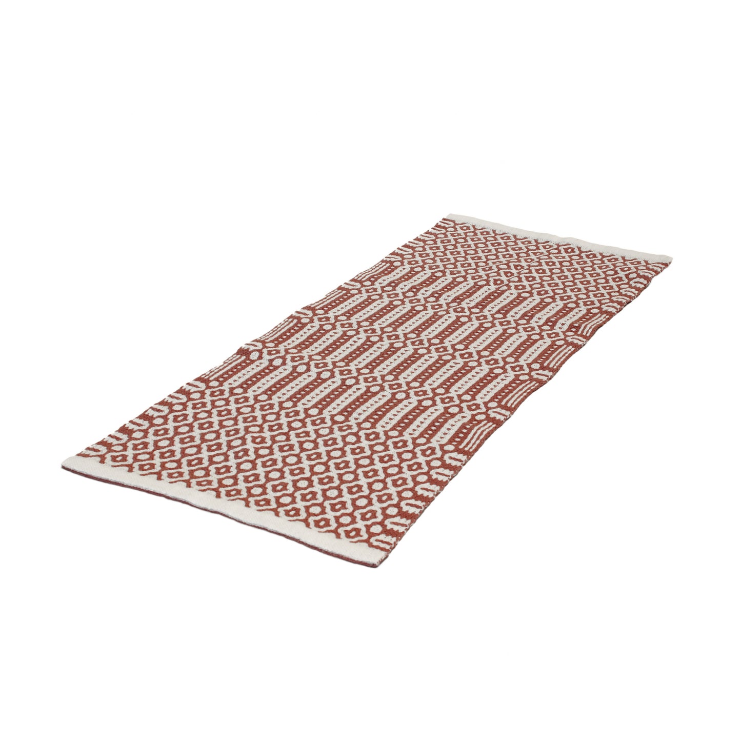 brown and white double weave table runner