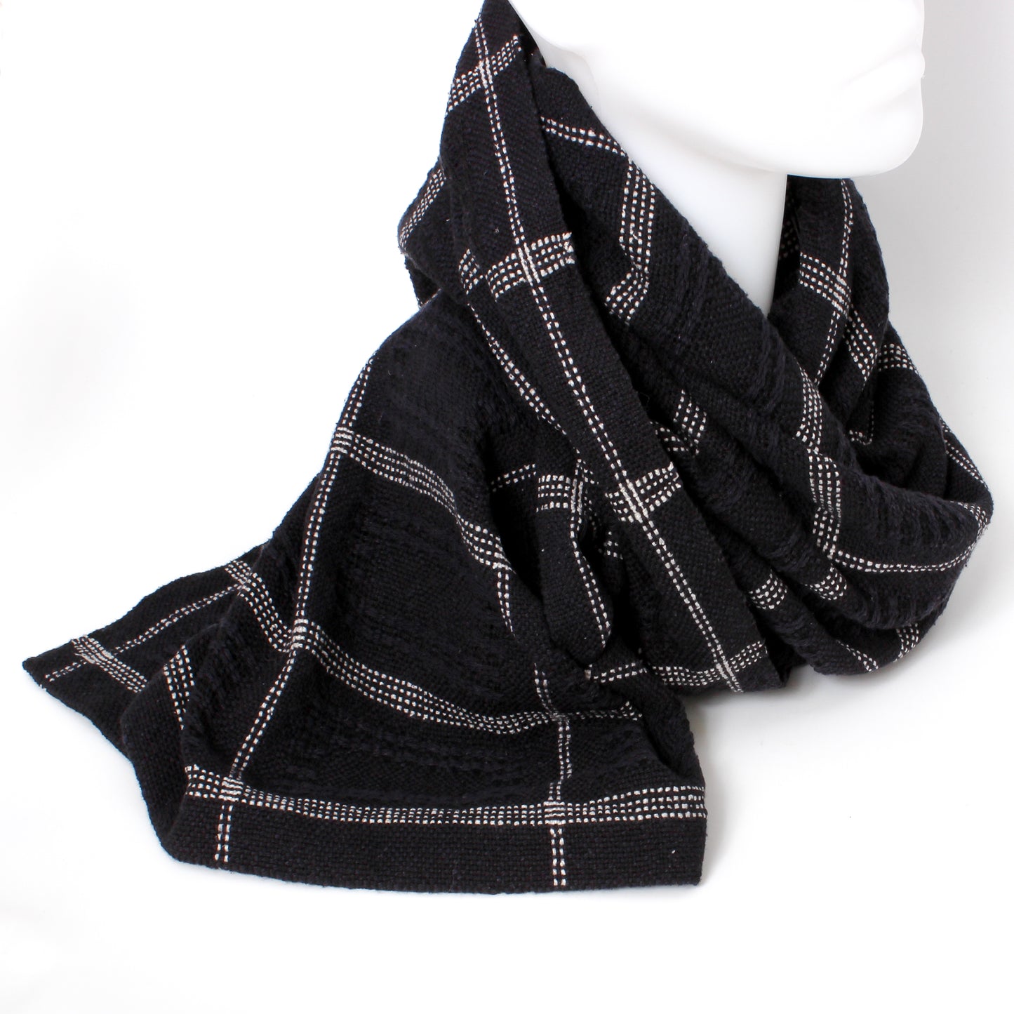 black scarf with white grids