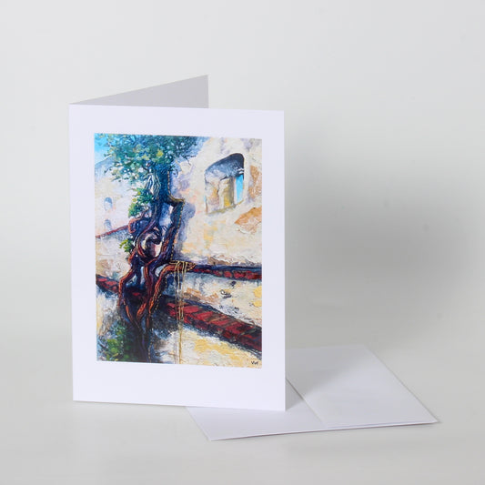 art card of tree roots on wall