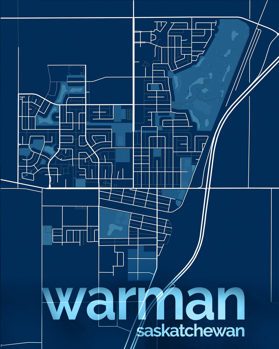 Blue and white map of Warman