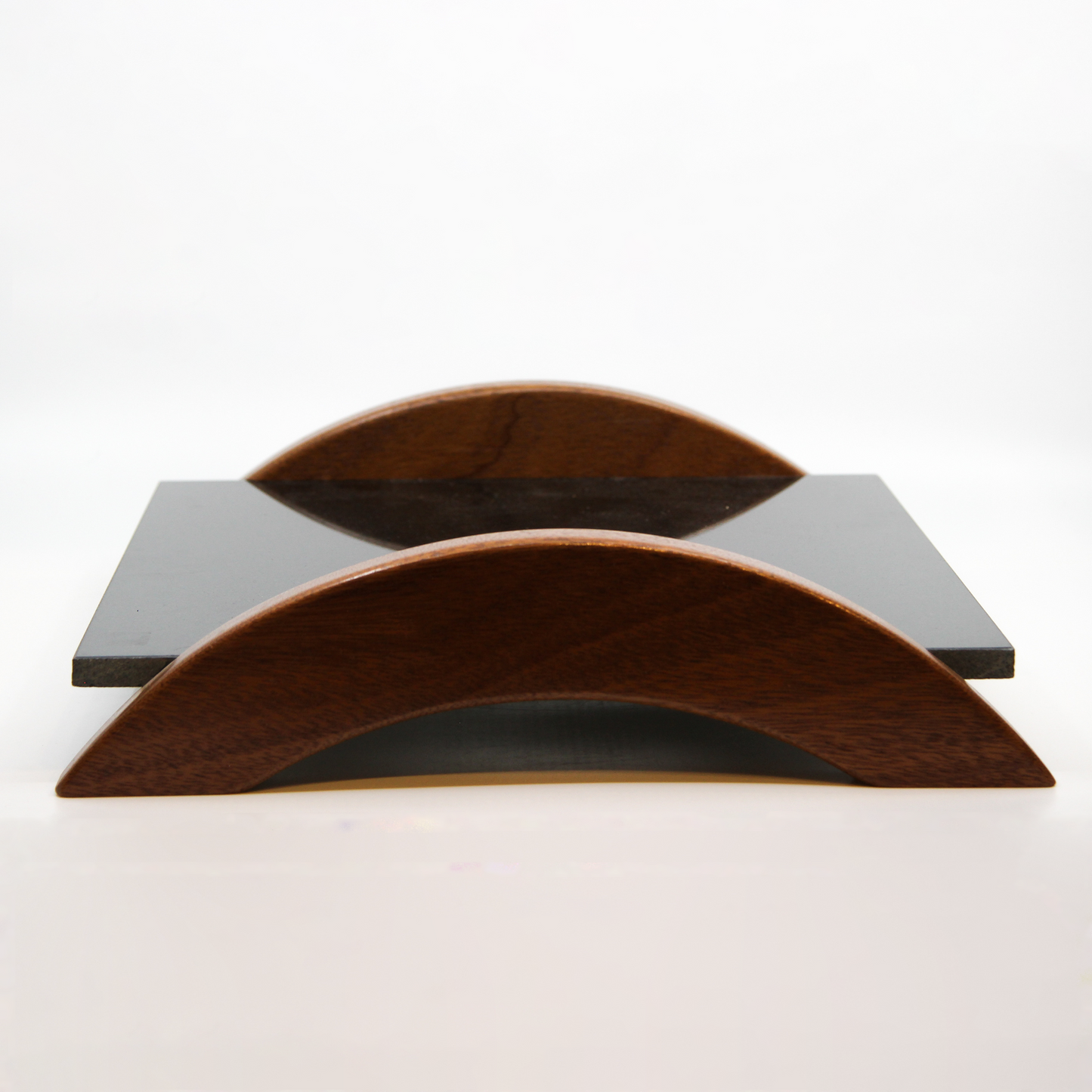 Black shiny stone serving board with wooden handles