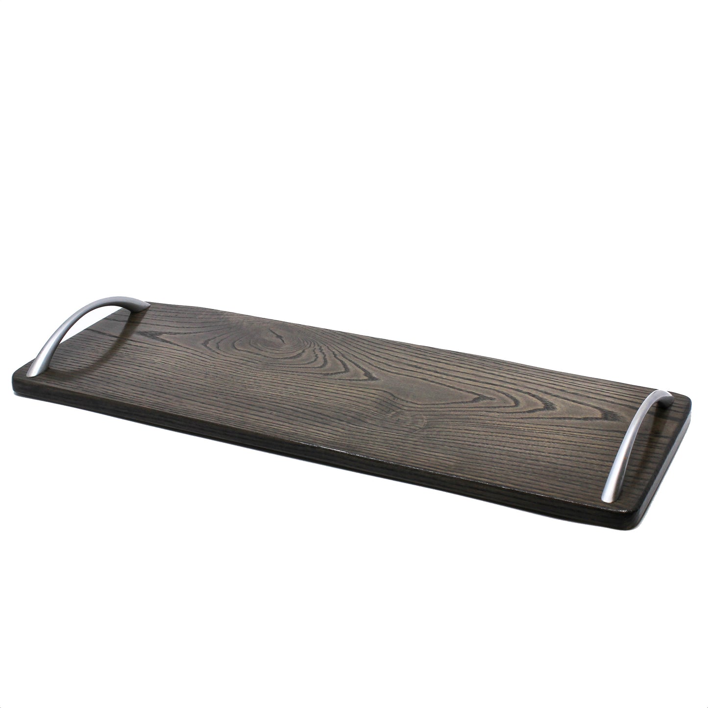 Long black tray with silver metal handles
