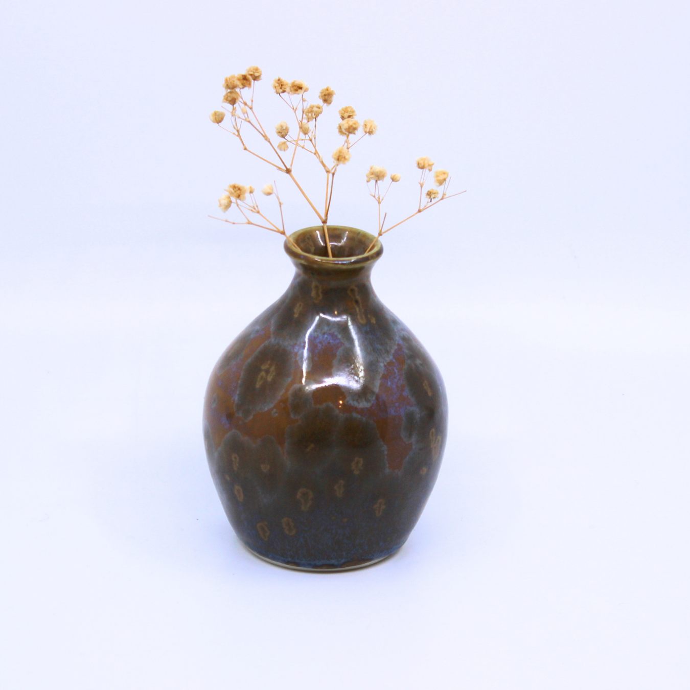 Copper and Navy Crystaline Vase