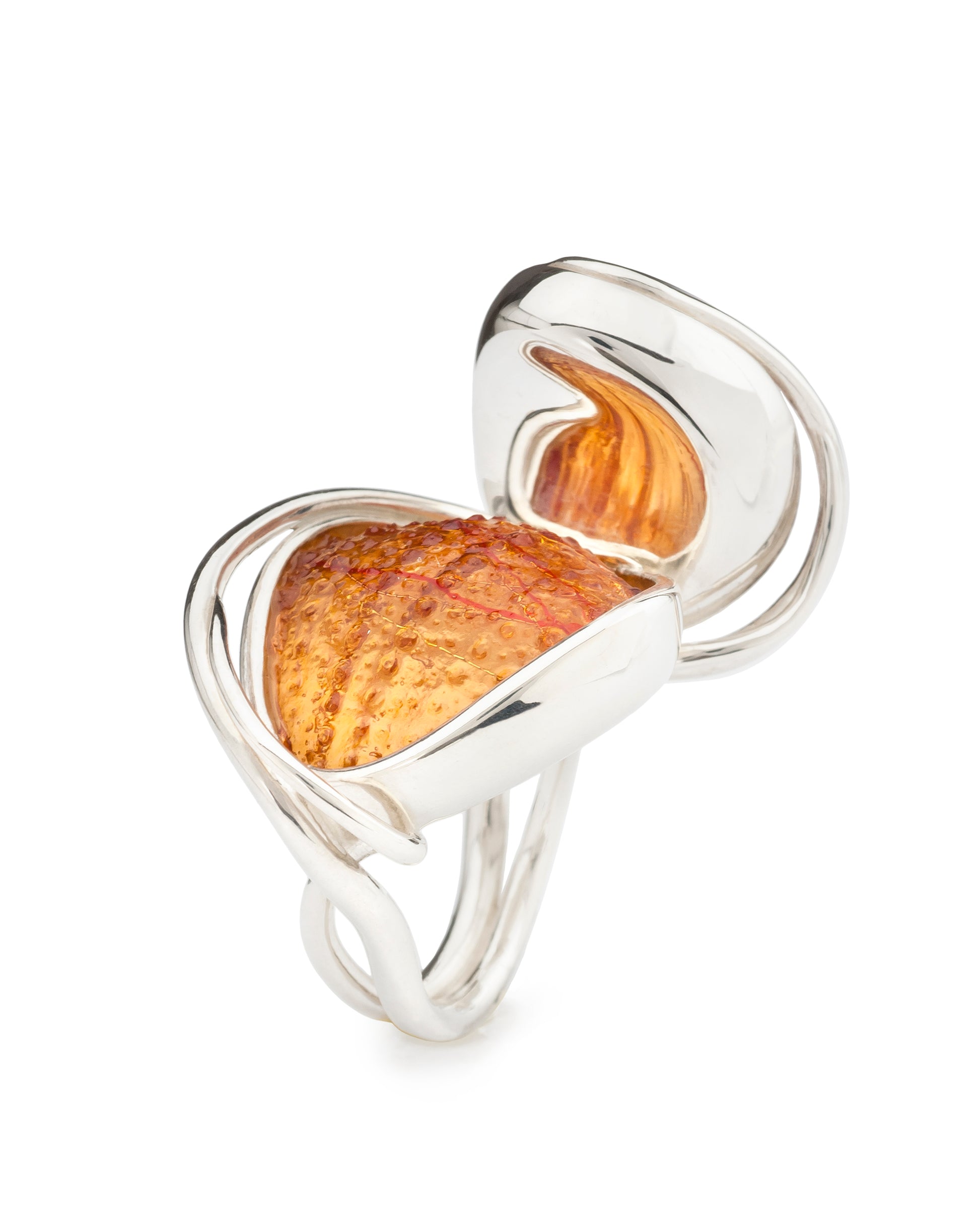 silver and orange resin