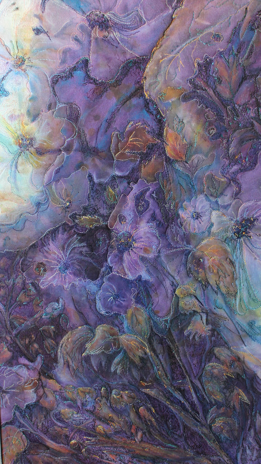 Purple and gold thread painting
