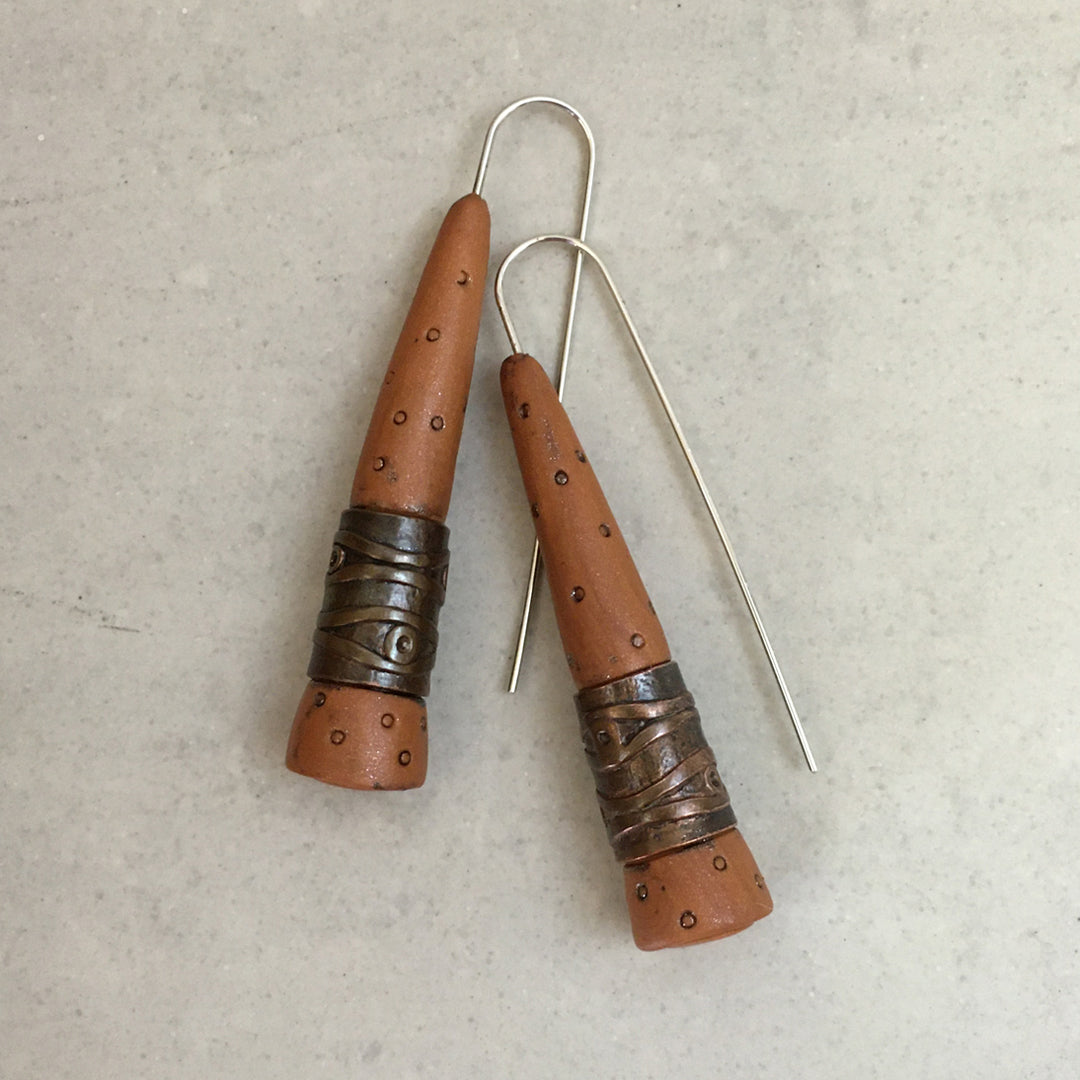 Copper earrings with bronze accent