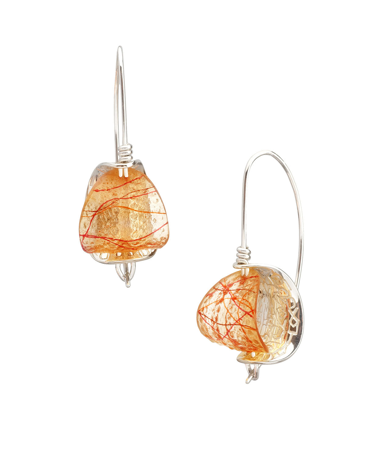 resin and silver earrings: orange