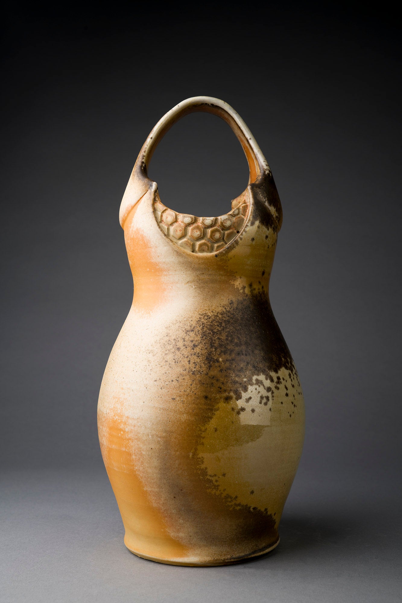 Brown vase with handle