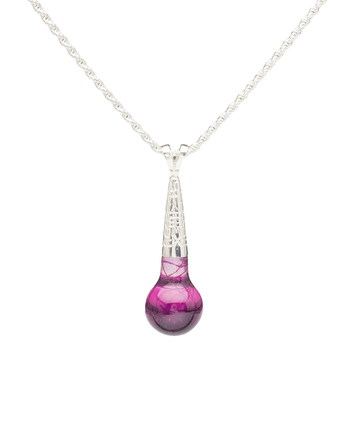 resin and silver necklace: purple