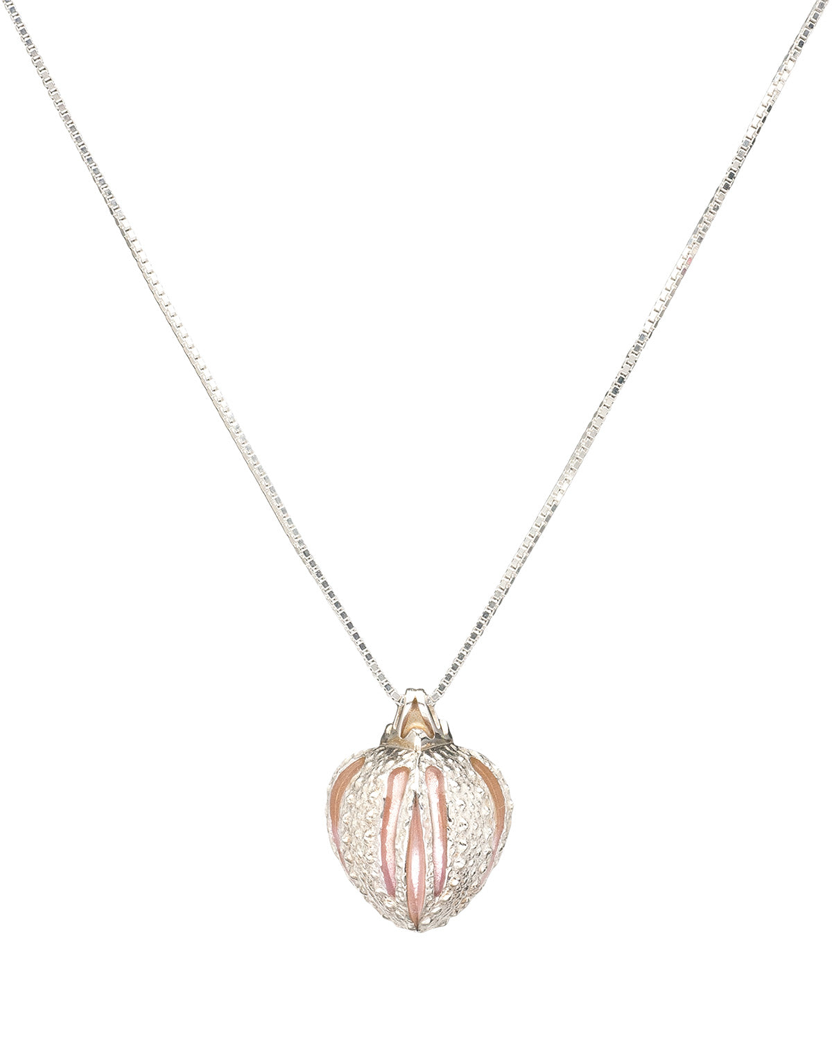 Silver and resin necklace:  orange