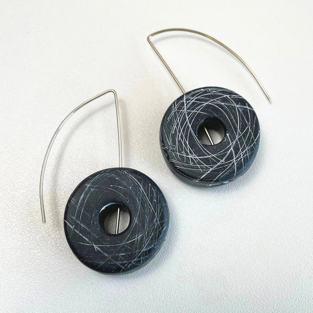 Black polymer clay earrings