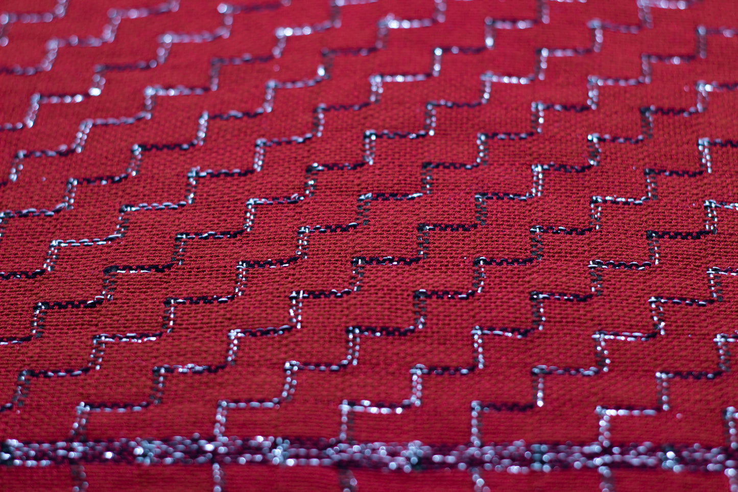 Red, black and silver hand-woven scarf