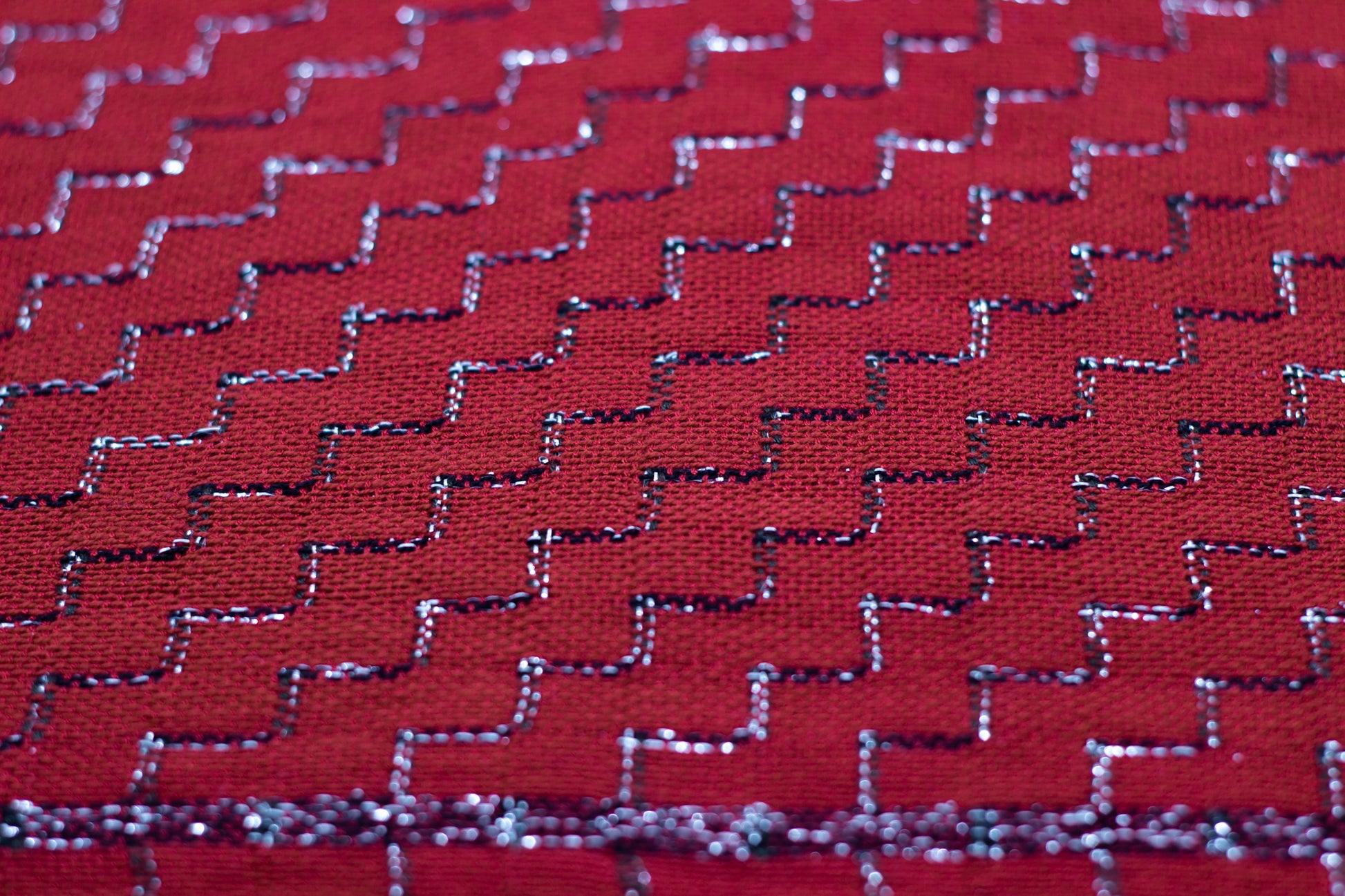 Red, black and silver hand-woven scarf