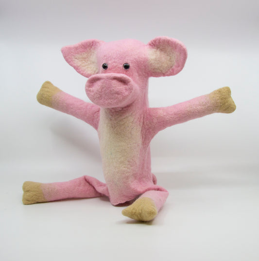 Felted pink pig hand puppet