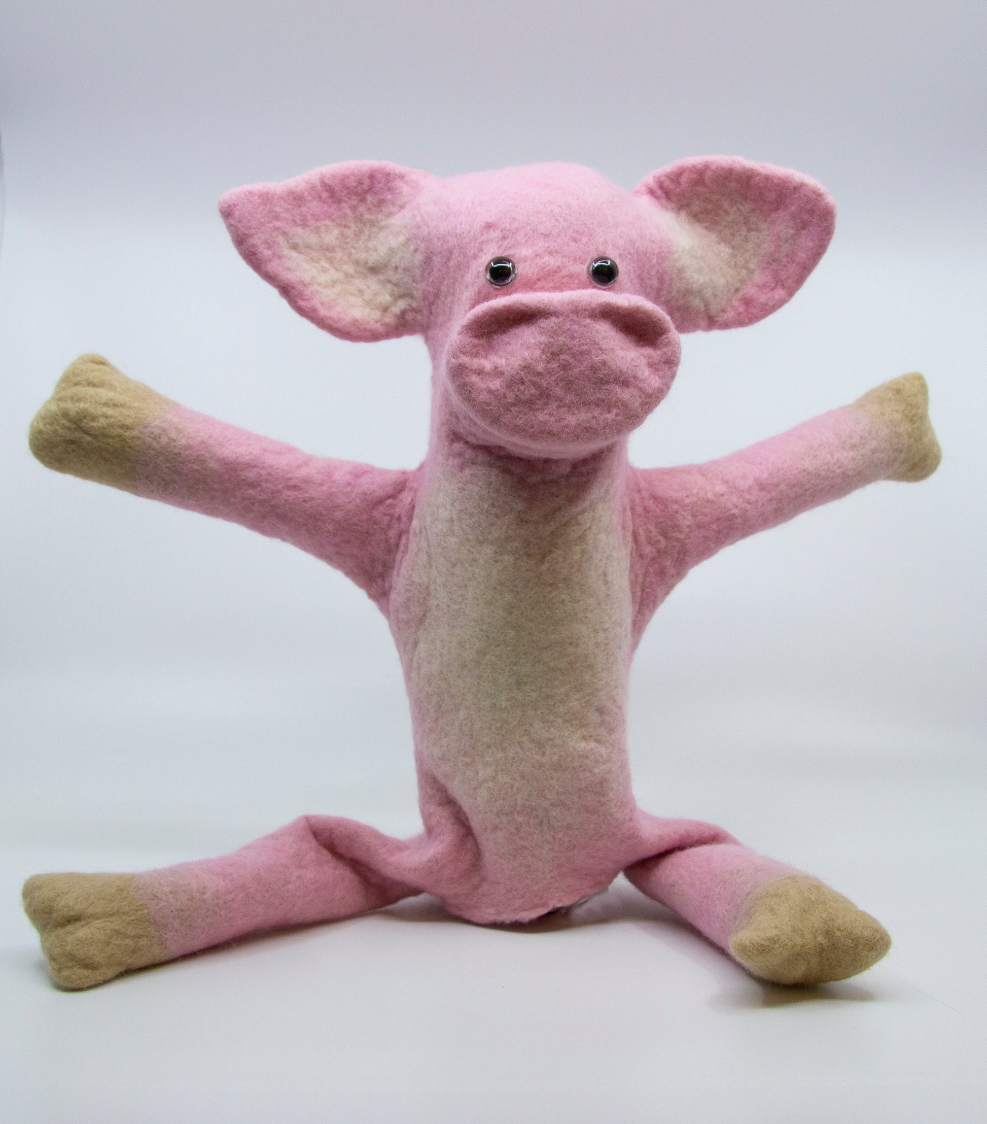 Felted pink pig hand puppet