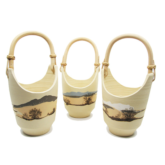 Collection of Mocha Diffusion Baskets: Clay basket with wood handles