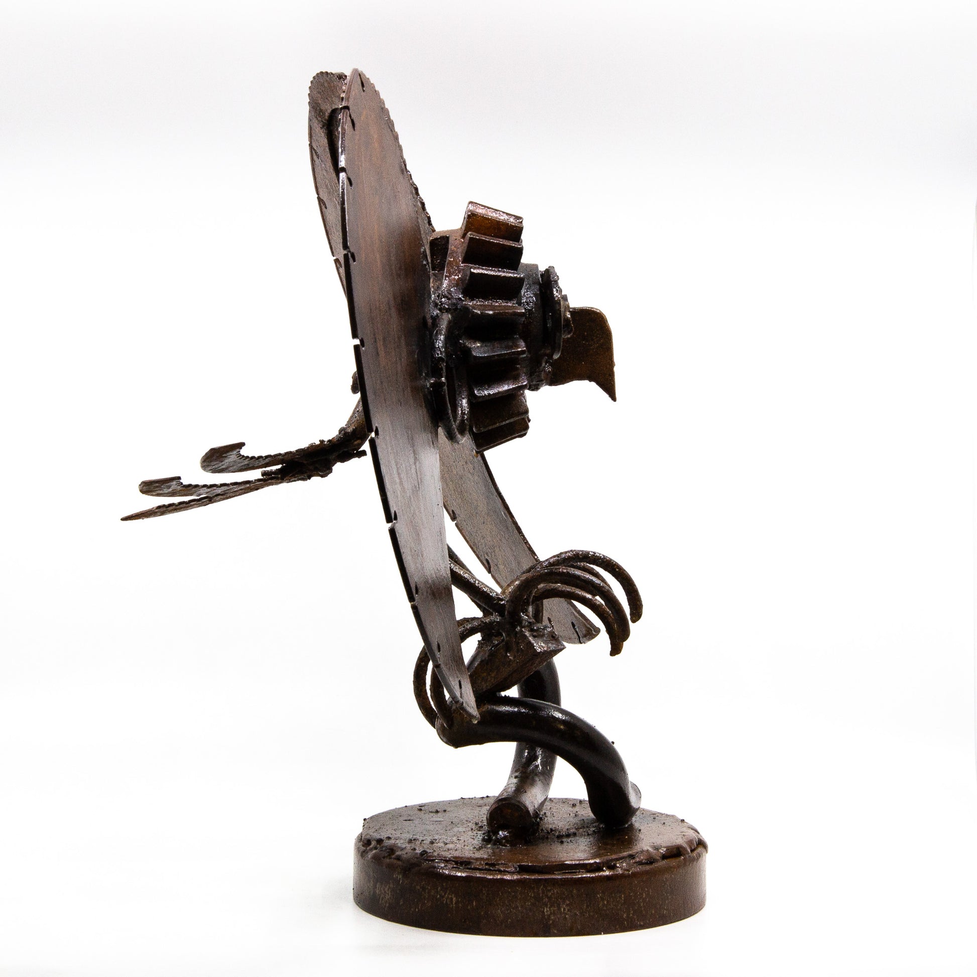 Sculpture of an owl made from repurposed metal