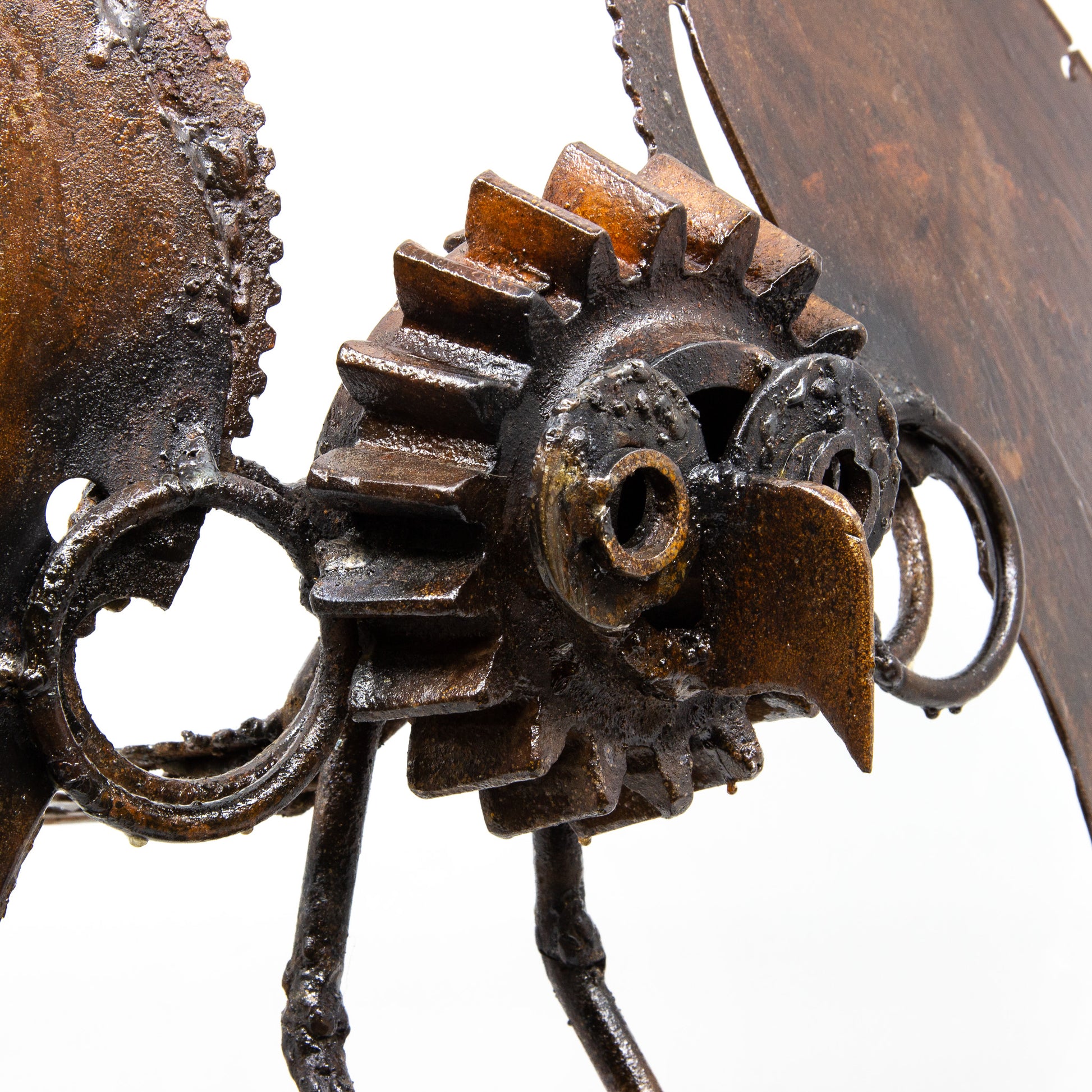 Sculpture of an owl made from repurposed metal