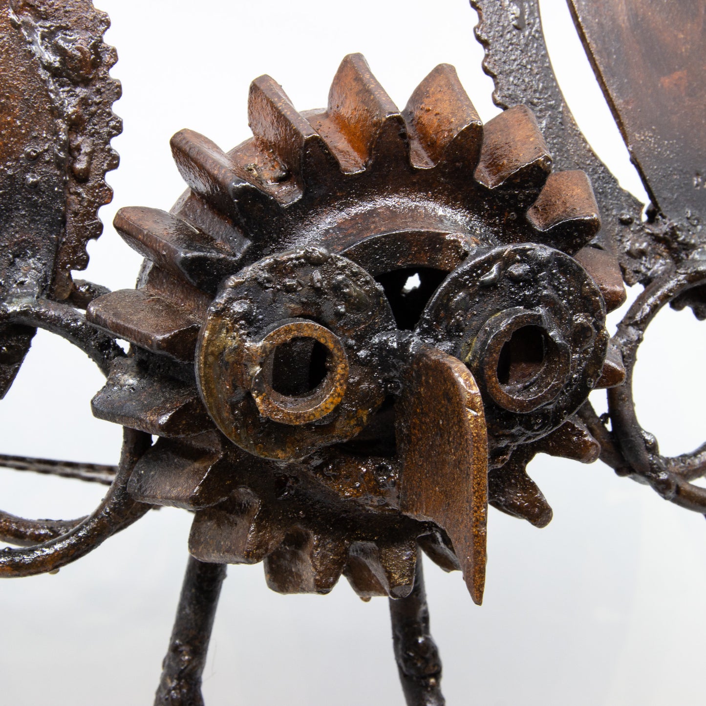 Sculpture of an owl made from repurposed metal