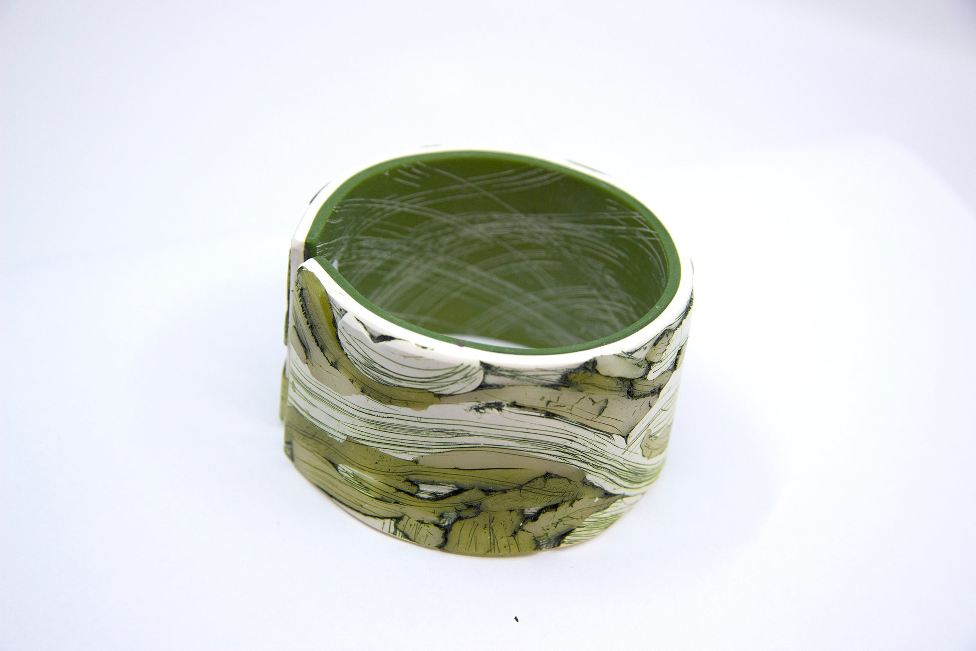 Polymer clay cuff in shades of green