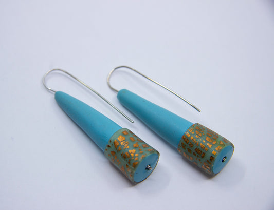 Blue cone earrings with gold specks