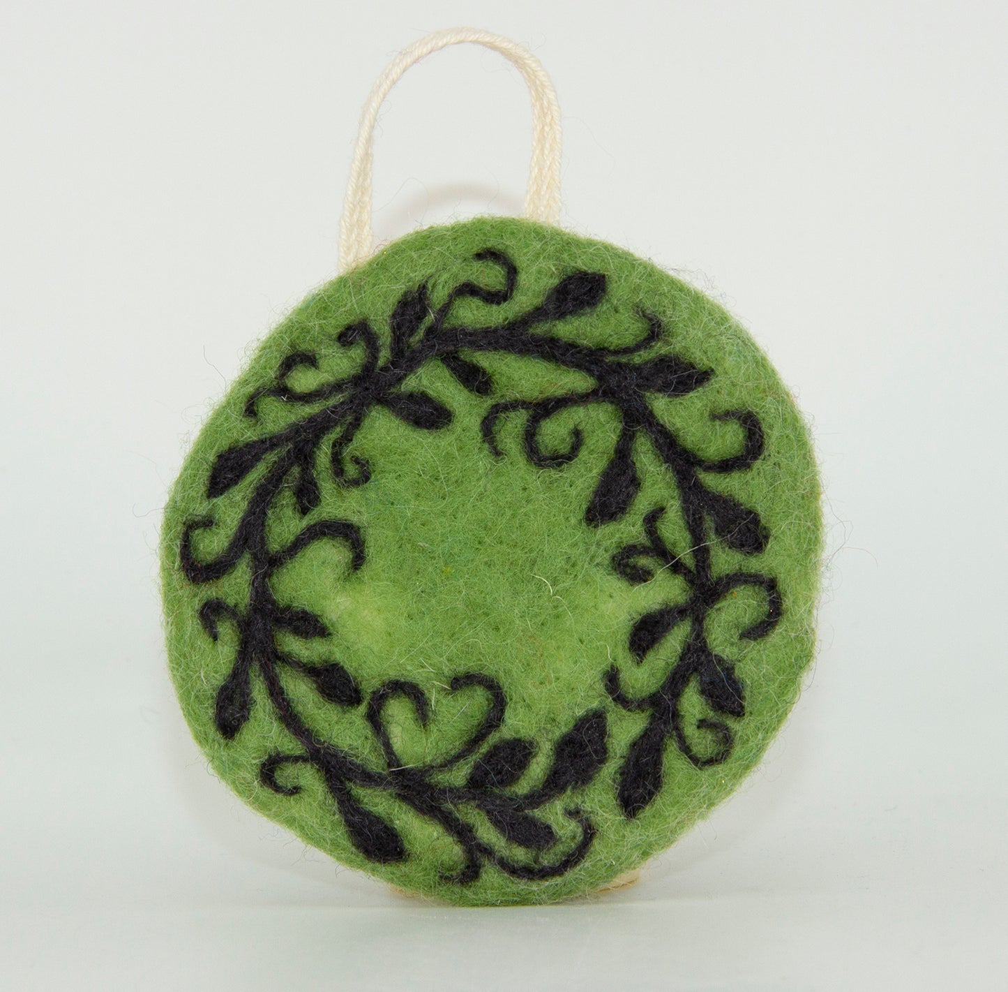 Wreath on Green Felted Ornament
