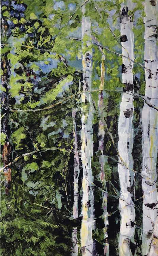 Painting of poplar trees and green leaves