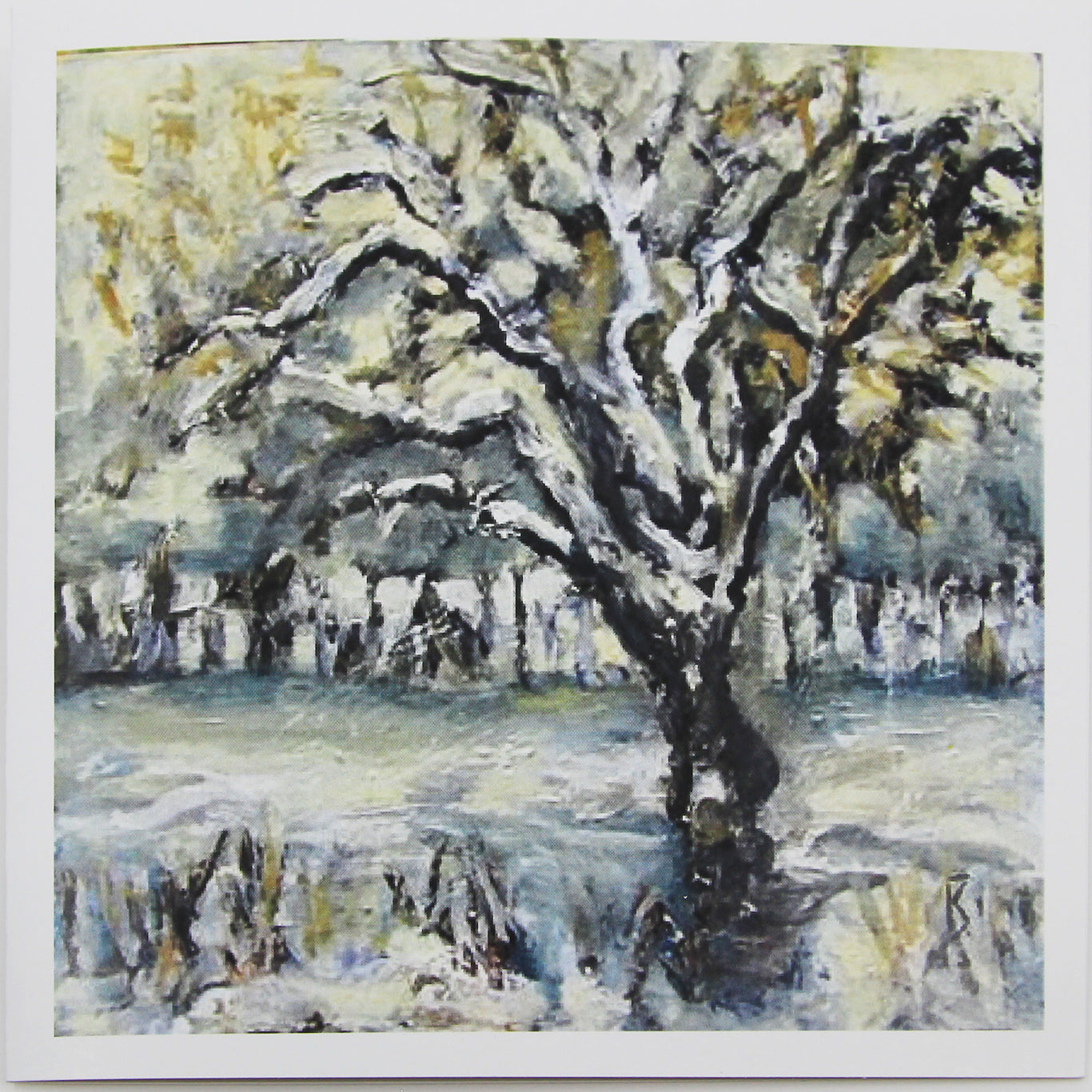 Painting of a bare tree in winter