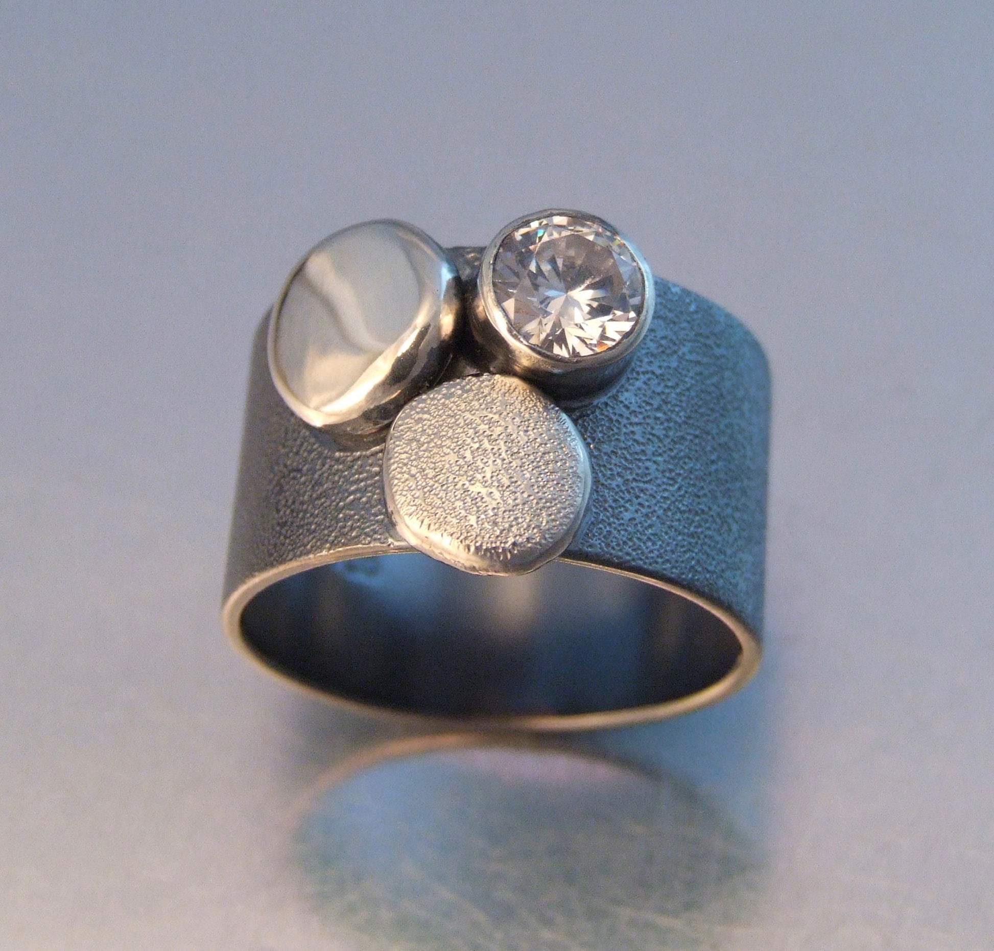 Silver band with silver, silver crystal studs