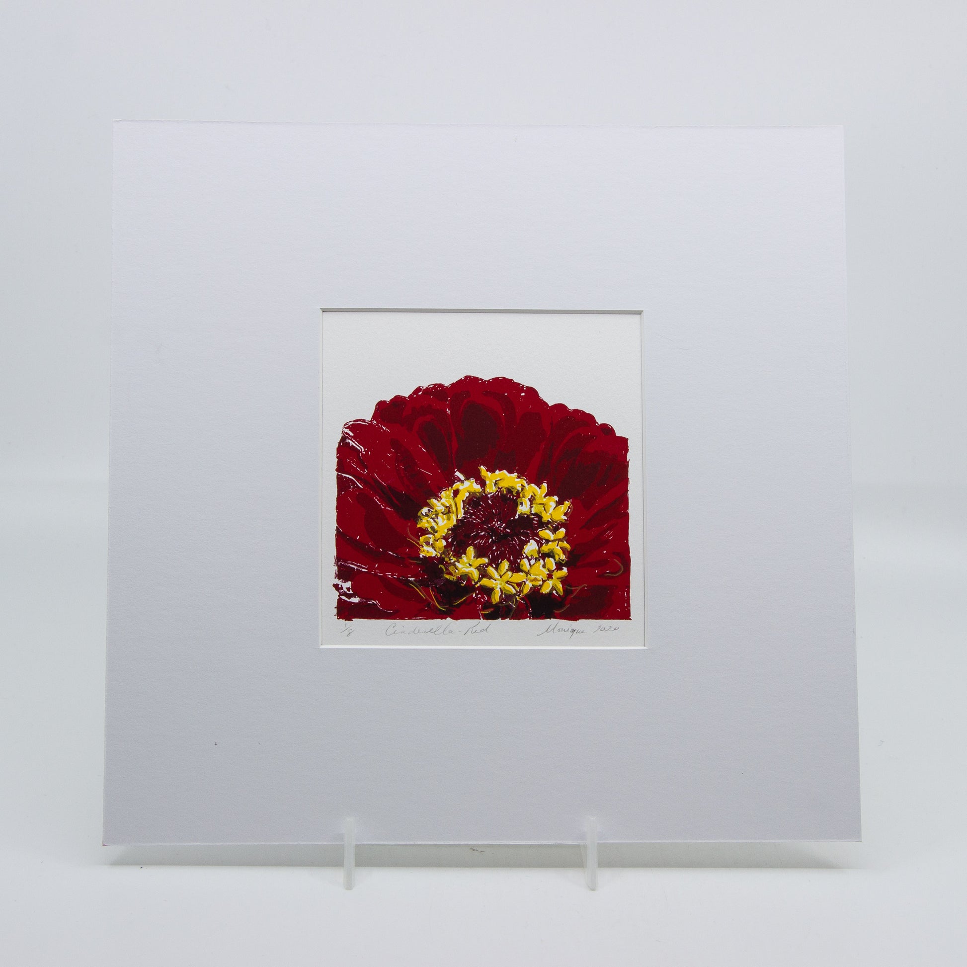 Silkscreen print of a red gerbera. 1/8.