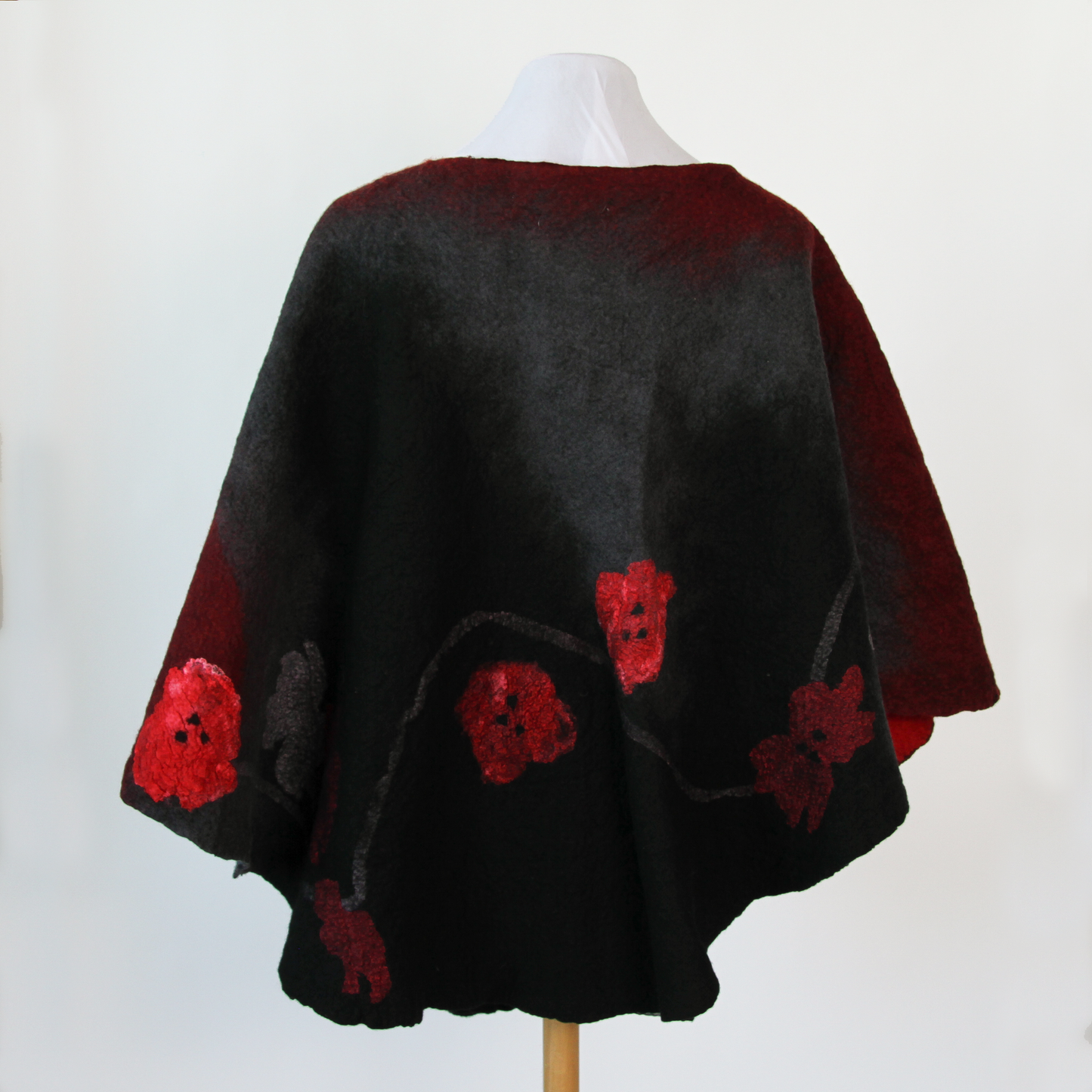 Red and grey felted poncho