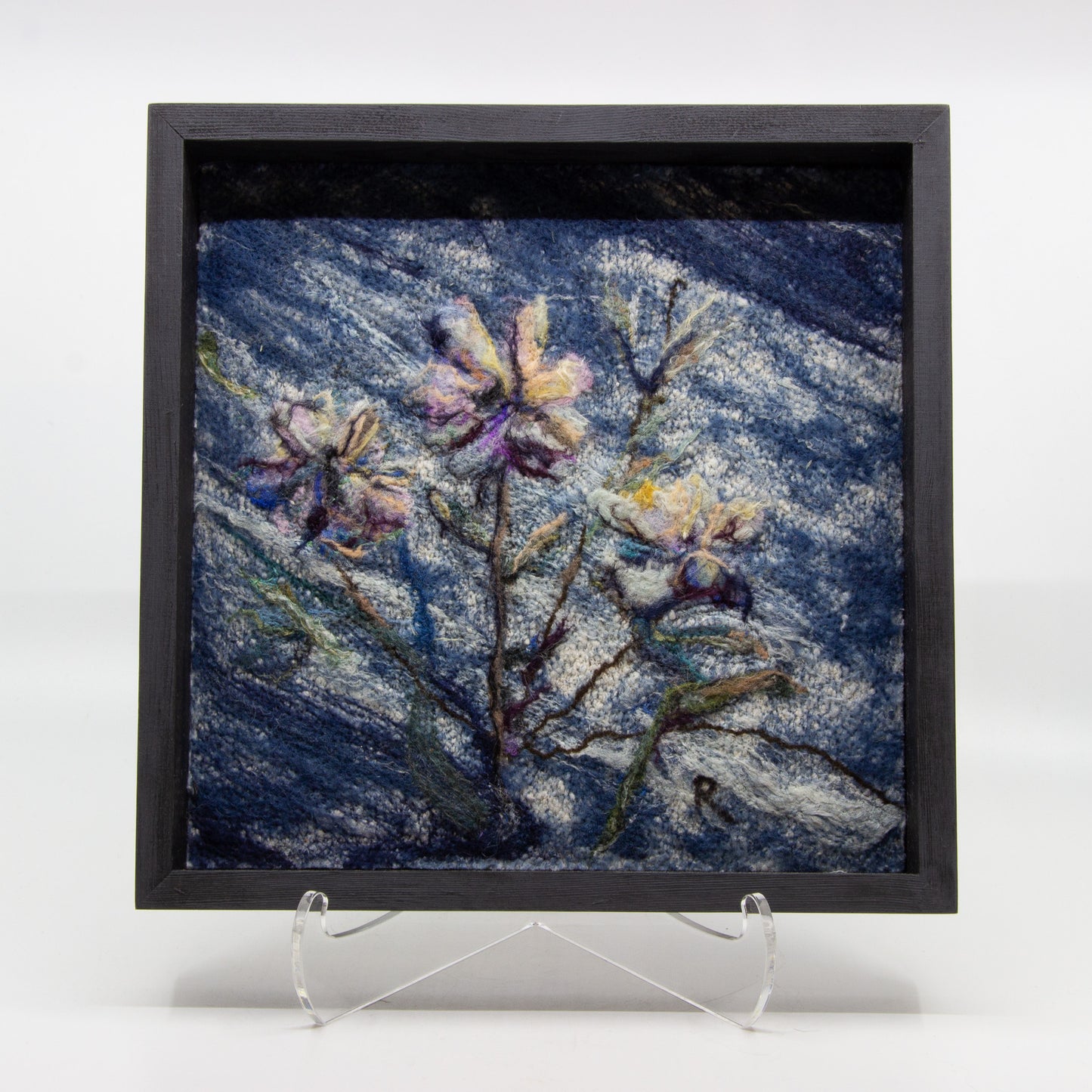 Felted flowers in a shadow box