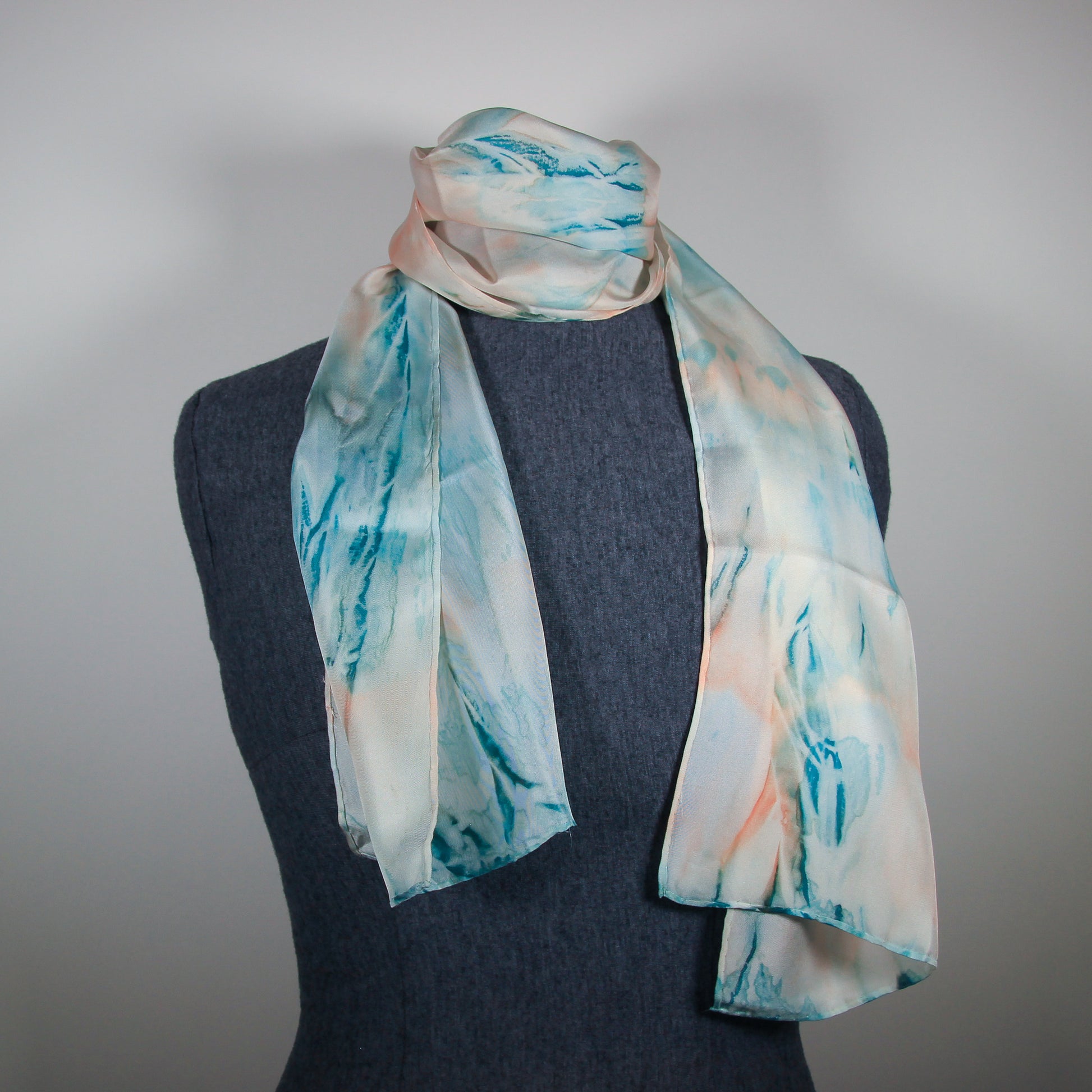 Peach and teal silk scarf