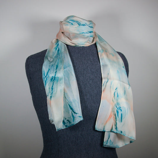 Peach and teal silk scarf