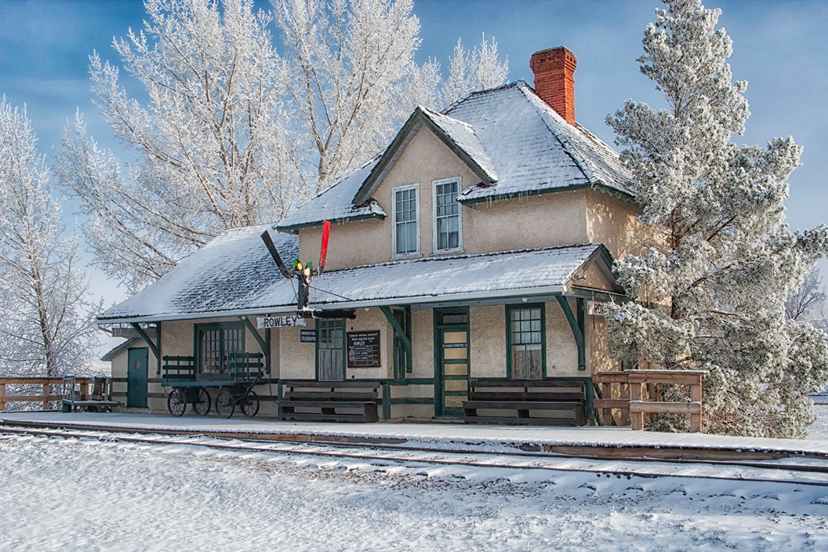 Photograph of a train station in winter