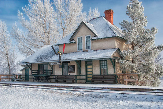 Photograph of a train station in winter